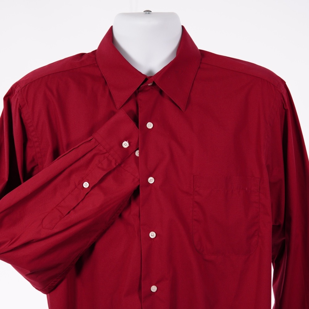 Bergamo New York Men's Large Fitted Red 16-16.5 34/35 Collared Dress Shirt